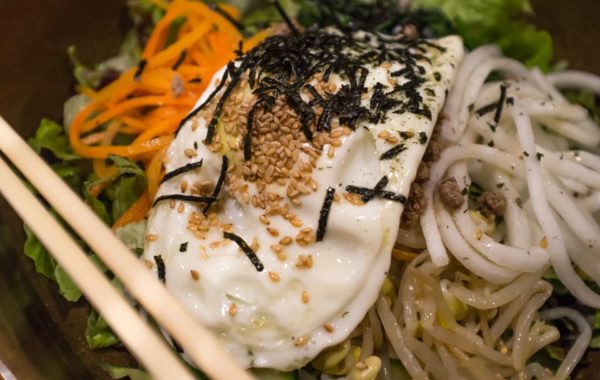 Authentic Korean Bibimbap Over Saengchae (Raddish Salad)
