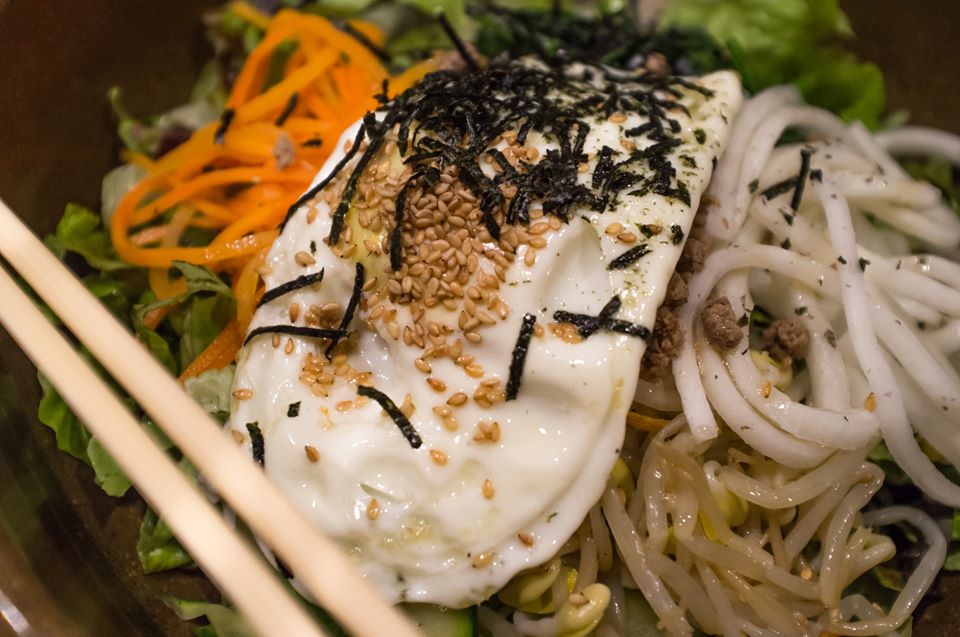 Authentic Korean Bibimbap Over Saengchae (Raddish Salad)