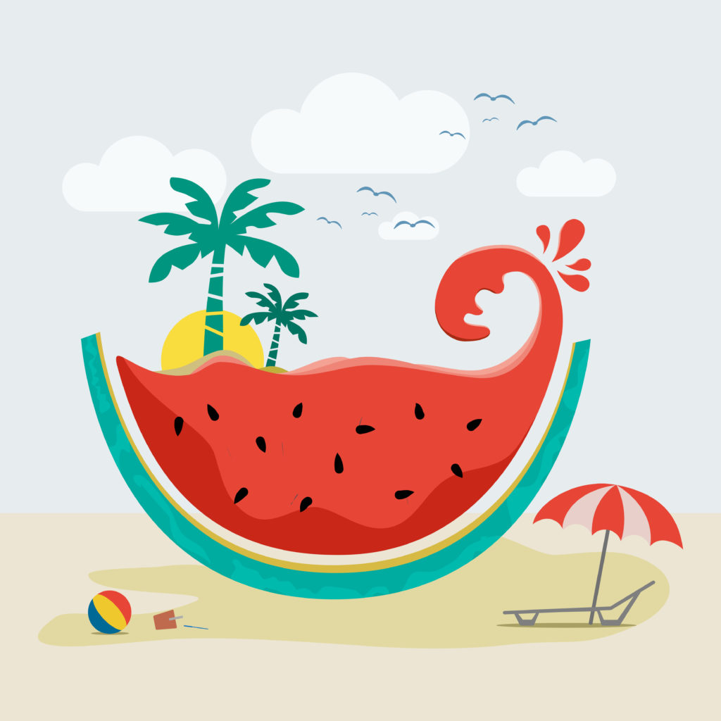 Summer,Party,Poster,Or,Banner,With,Watermelon,,Flat,Vector,Illustration.