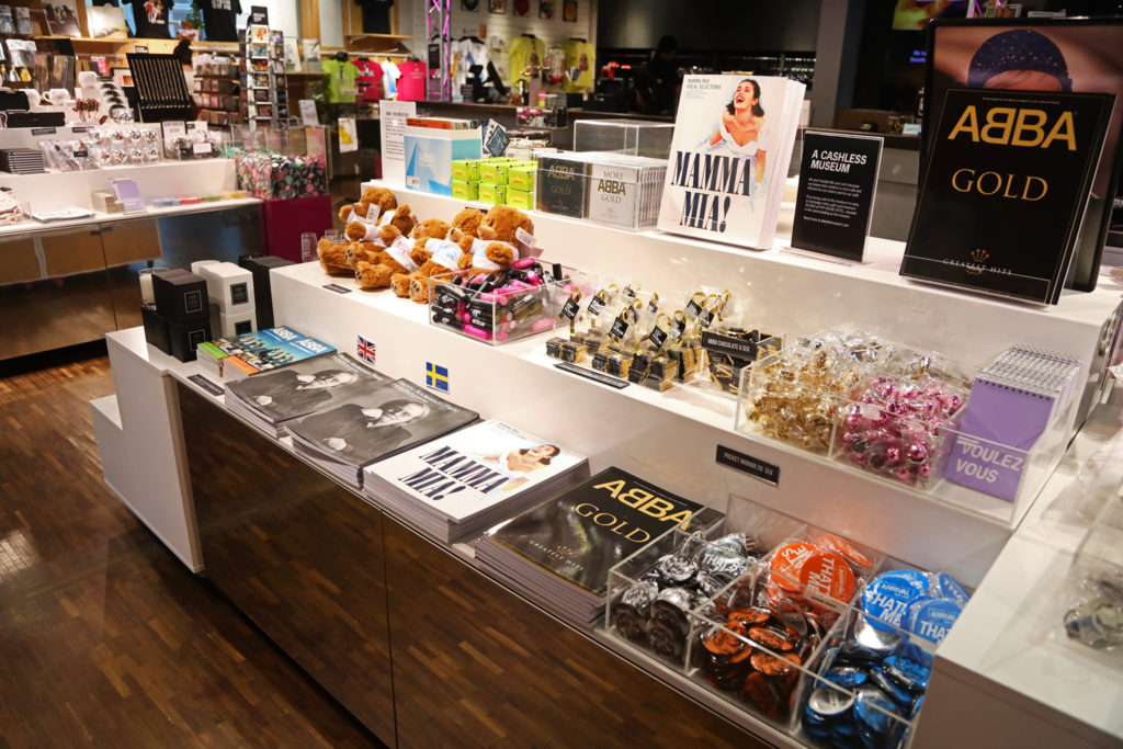 Souvenirs in store at ABBA the Museum. Photo Jeppe Gustafsson