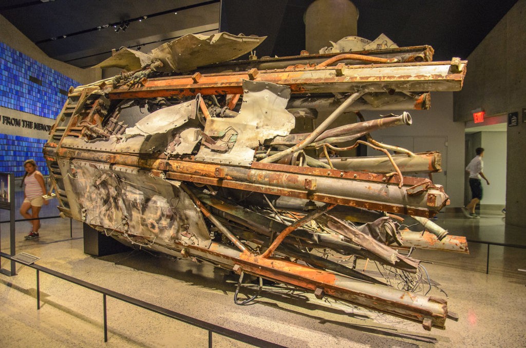 segment of the North Tower radio and television antenna, National September 11 Memorial and Museum interior, Manhattan, USA