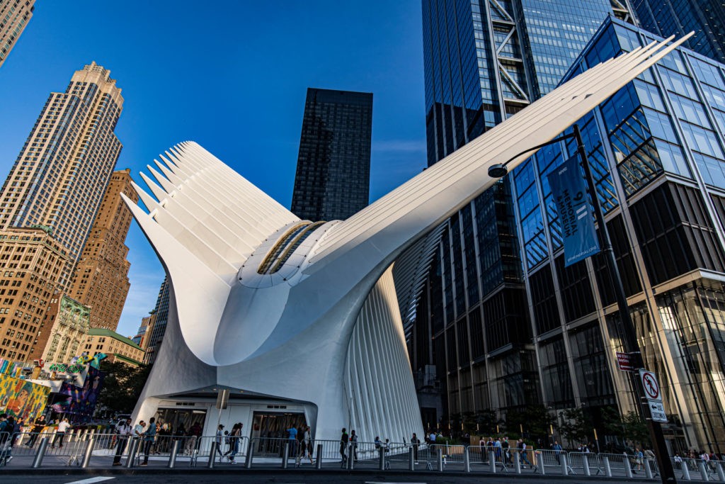 The exterior view of the Oculus structure at the site of the World Trade Center 9/11 Memorial and Museum.