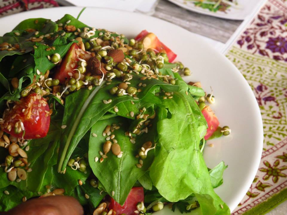 Soy-Roasted Nuts, Seeds, Bean Sprout in Salad. Photo: Anokhi Cafe