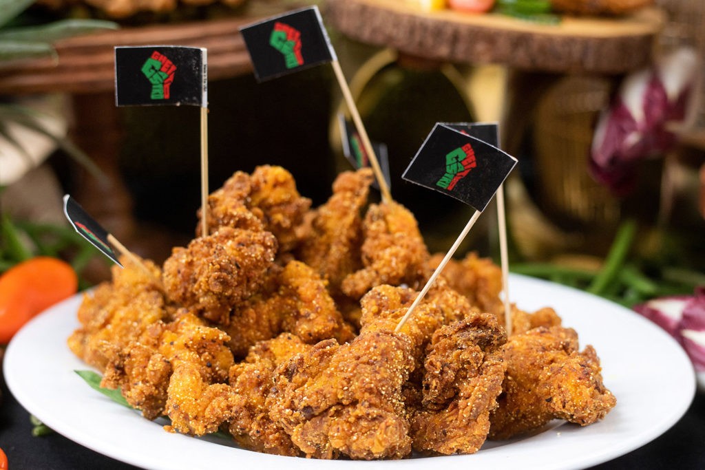 Food made by Black Power Kitchen is on display at the 94th Annual Academy Awards Governors Ball Press Preview held at the Hollywood and Highland Center on March 24, 2022 in Hollywood, California. (Photo by VALERIE MACON / AFP) (Photo by VALERIE MACON/AFP via Getty Images)