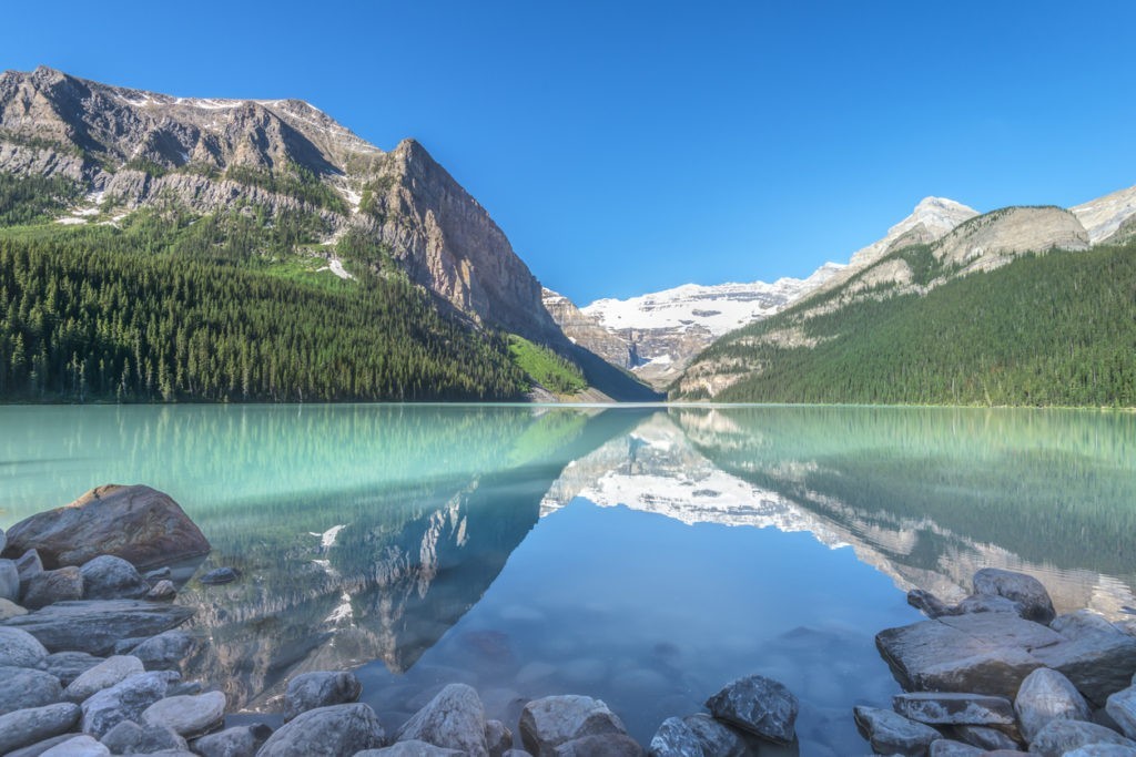 Lake Louise and Victoria Glacier in Banff National Park, Alberta, Canada