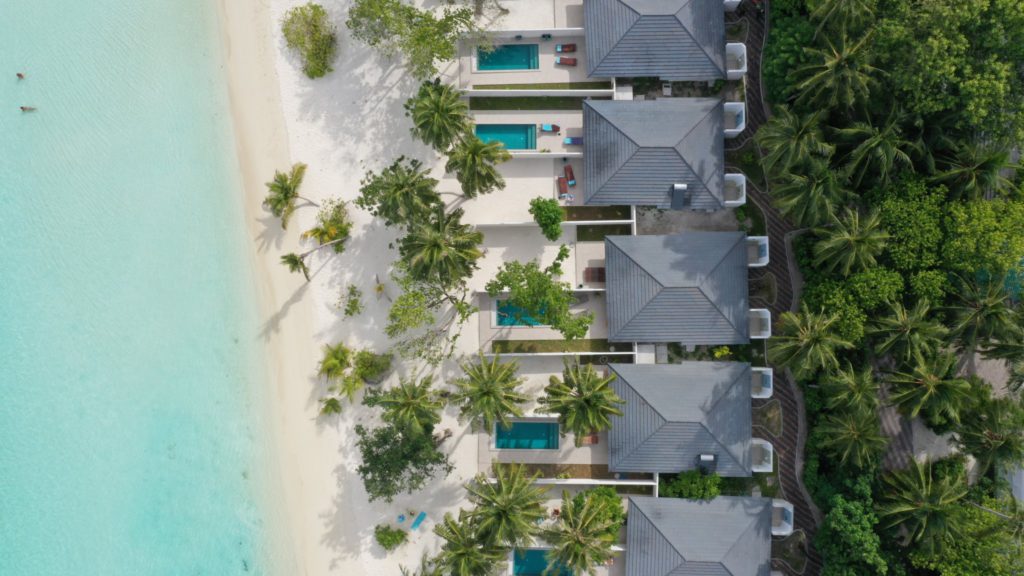 Title Aerial View of Beach Pool Villas