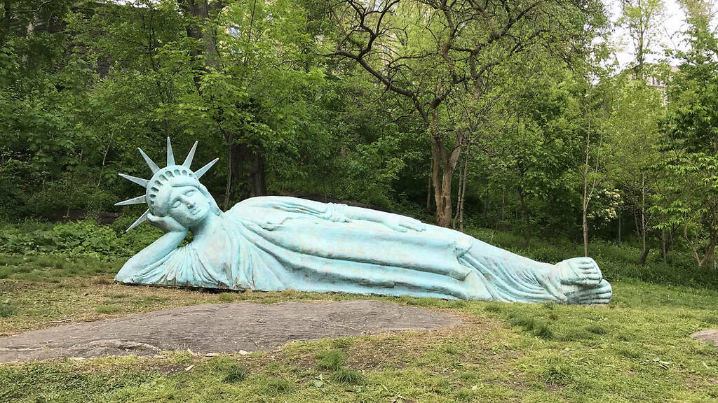News at 9: Reclining Liberty moved from Harlem to Jersey City, World's largest treehouse and more