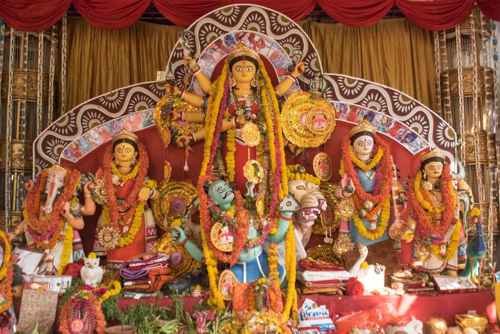 Durga Puja celebrations in a pandal in Bangalore