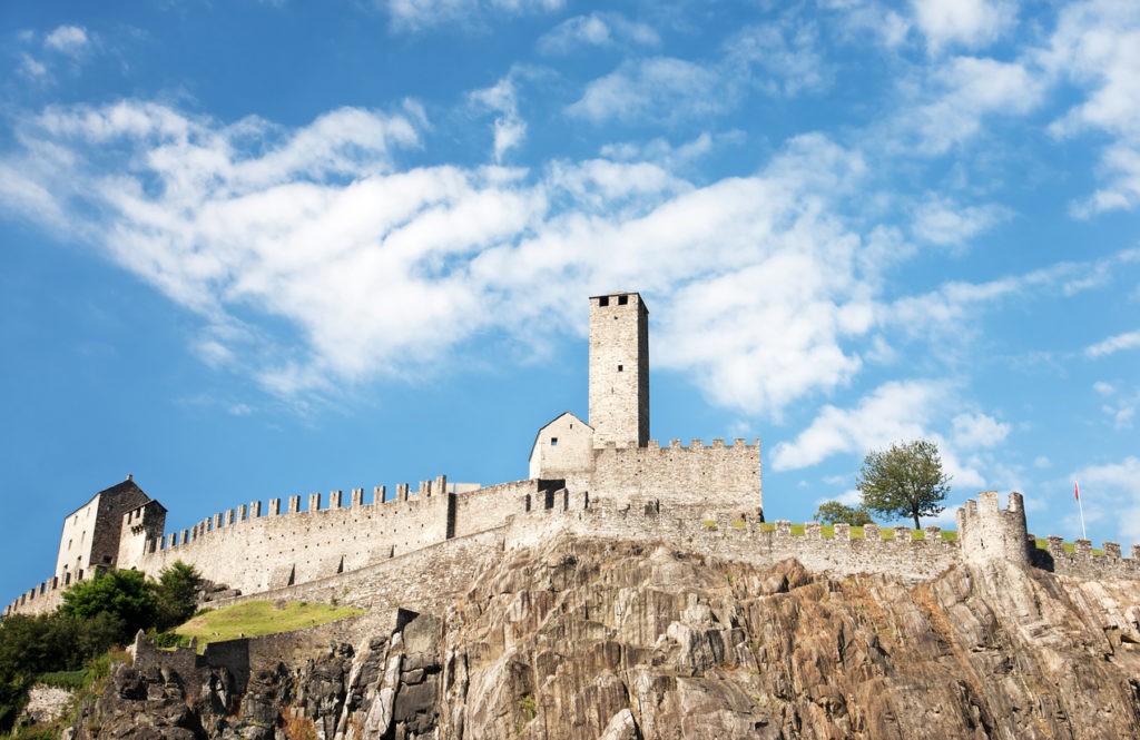 View of the Castelgrande castle, in Bellinzona, Ticino, Switzerland