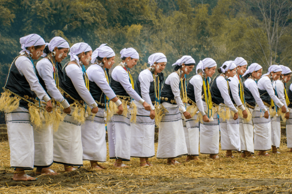 Galo Women in traditional dress celebrating the festivals of Mopin