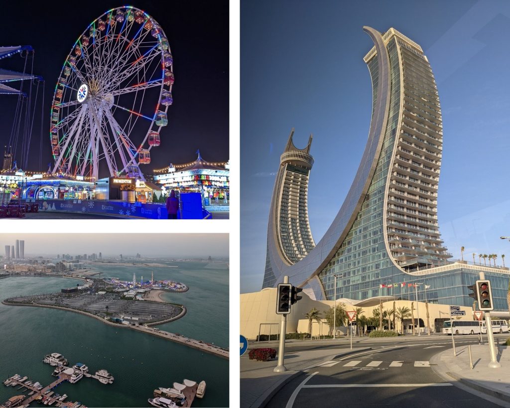 Lusail Winter Wonderland (left) and Katara Tower (right)