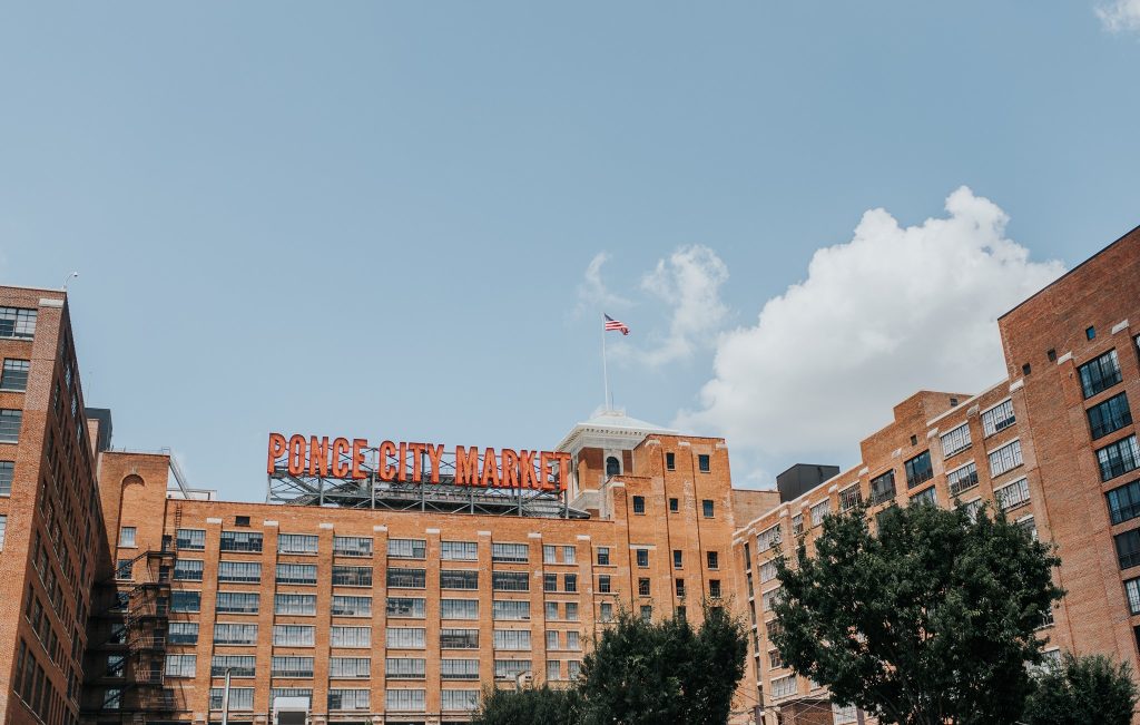  Ponce City Market. There’s a food hall, rooftop amusement park, shops, apartments, and BeltLine access.
