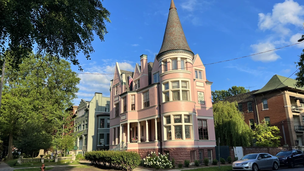 The Pink Palace has purple and green trim, and sits at the top of St. James Court.
Photo by LOUtoday