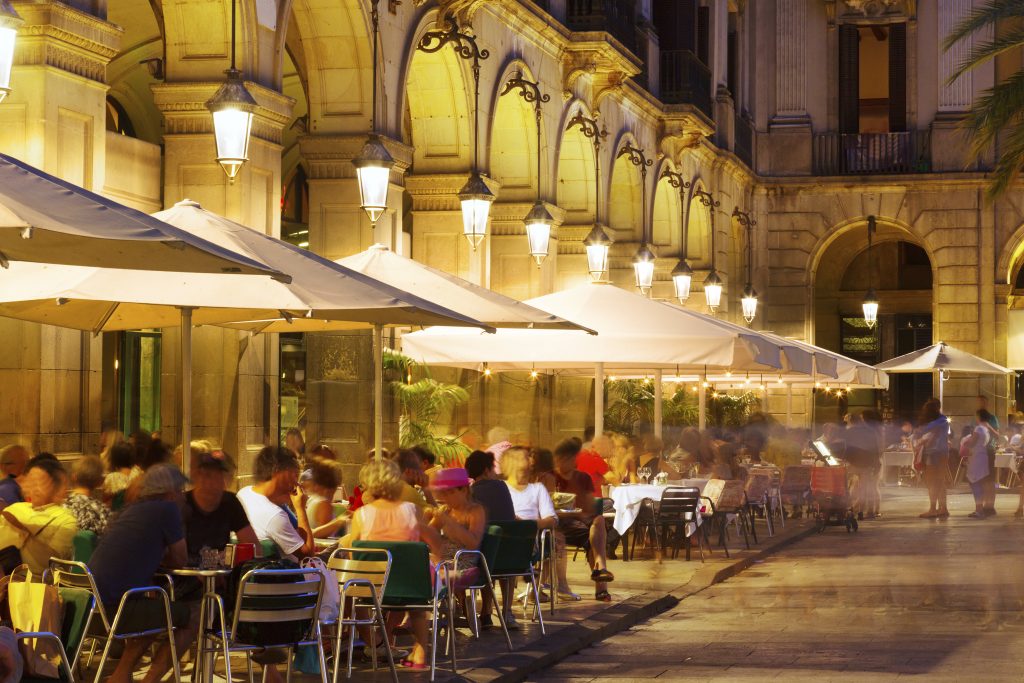 Outdoor restaurants in Barcelona, Catalonia. 
