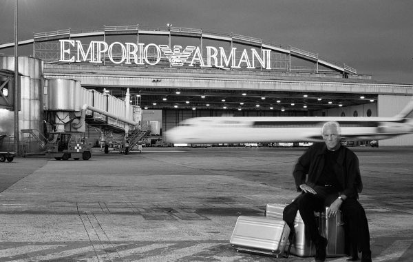 Flying high: Giorgio Armani photographed for Designers’s World in Elle Magazine, May 1997. Photograph: Jean-Marie Périer/Courtesy of Giorgio Armani