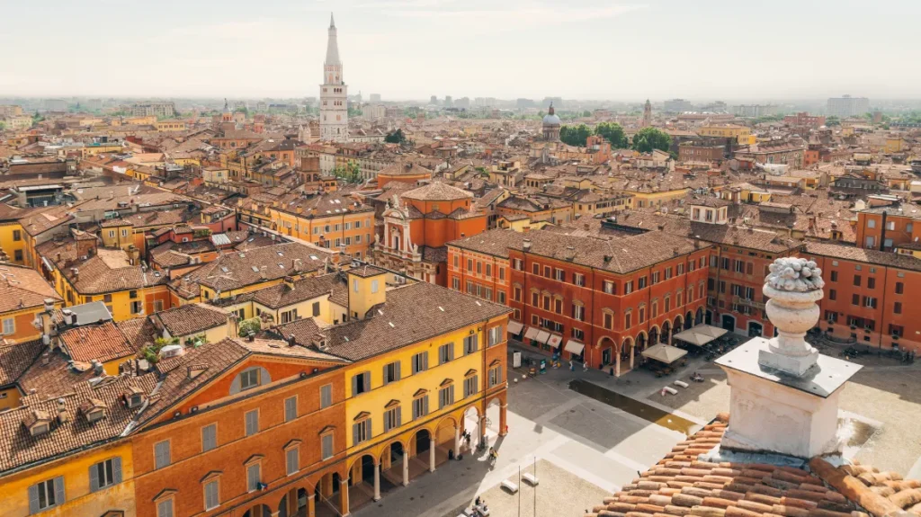 The Ghirlandina Tower of the cathedral dominates the skyline of Modena