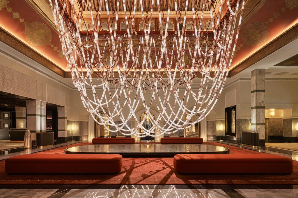 Chandelier in the lobby of La Mamounia Hotel